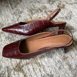 & Other Stories pumps | square toe sling back heels | brown leather heeled shoes